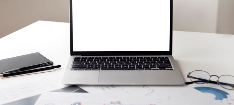 Business owner reviewing marketing performance on a laptop