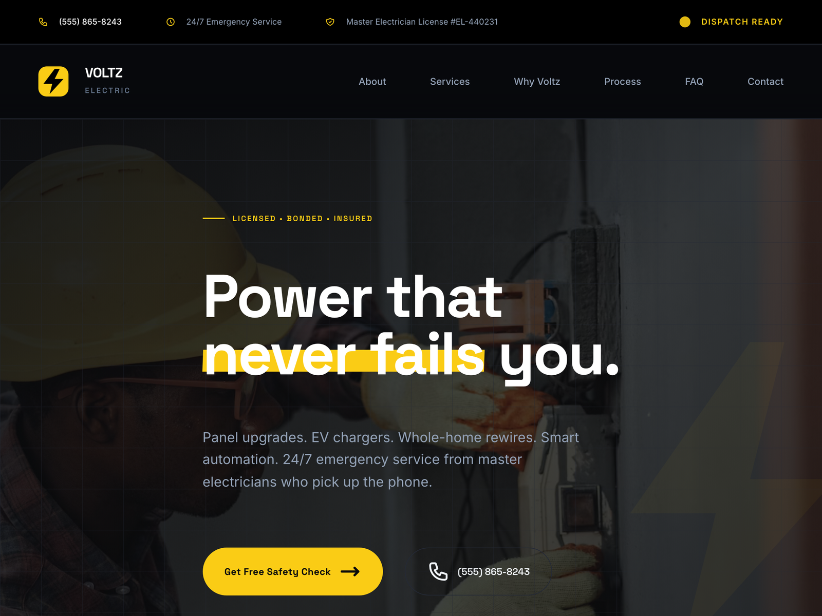 Electrical landing page mockup
