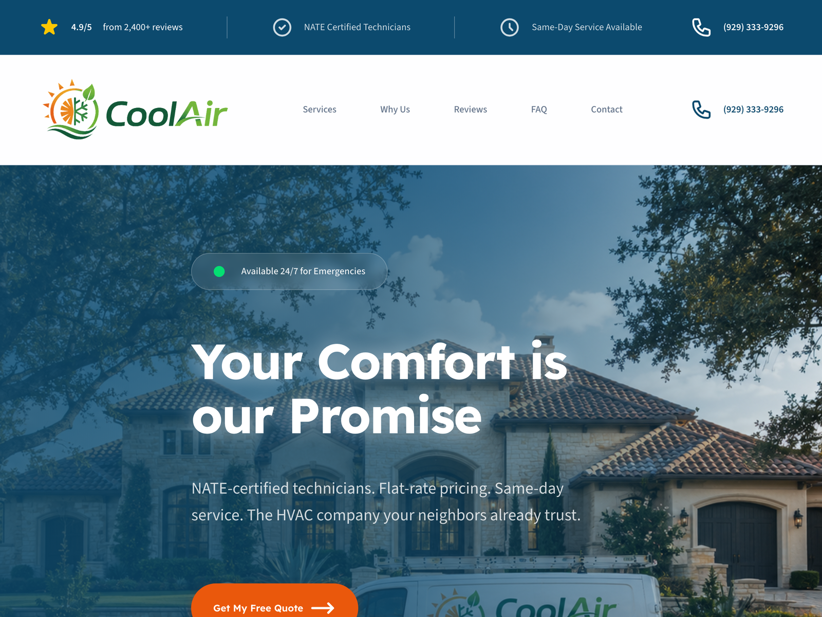 HVAC landing page mockup